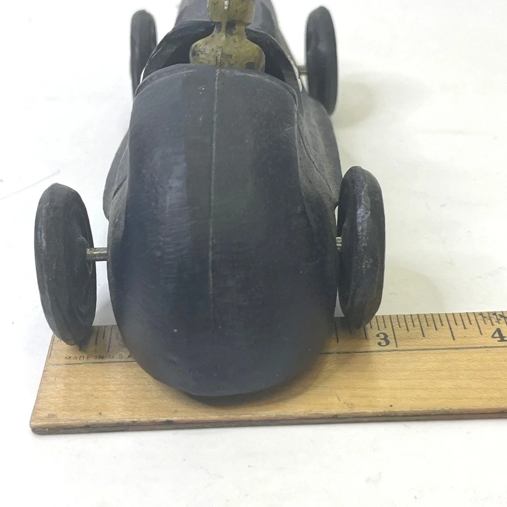 Vintage Cast Iron Streamline Race Car w/‎ Driver #52 Black Repro Hubley Style